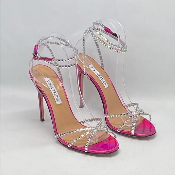 Aquazzura Dance Plexi 105 embellished PVC and iridescent leather sandals size 38 - Picture 4 of 15